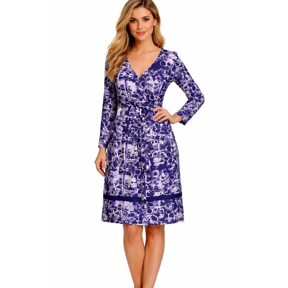 Simply Vera Faux Wrap Dress Size Large Long Sleeve Purple